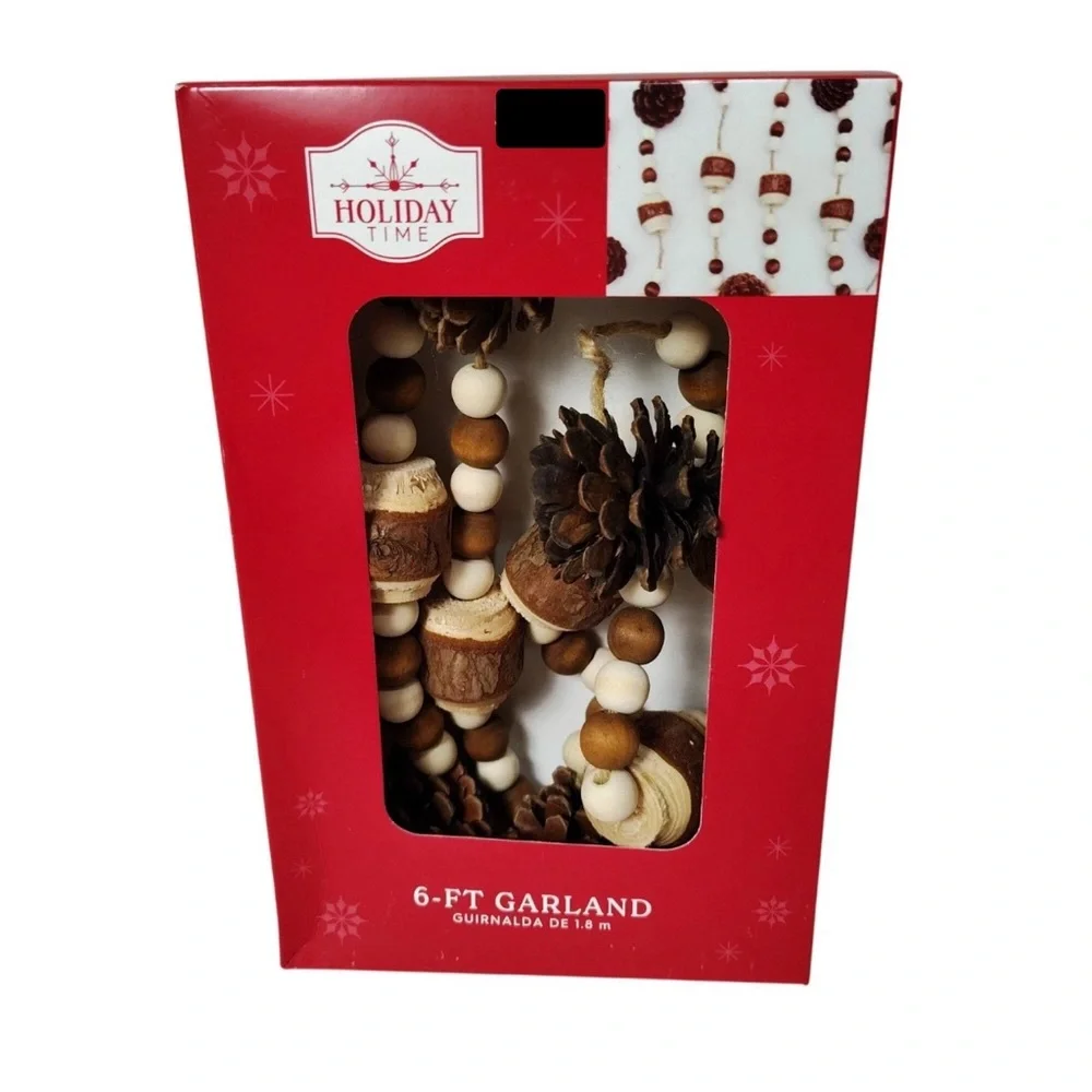 6 Ft (2 Boxes) Pinecone and Wood Bead Garland Holiday Time